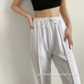 Novidades Sólida Midi Waist Sweatpants Feminina